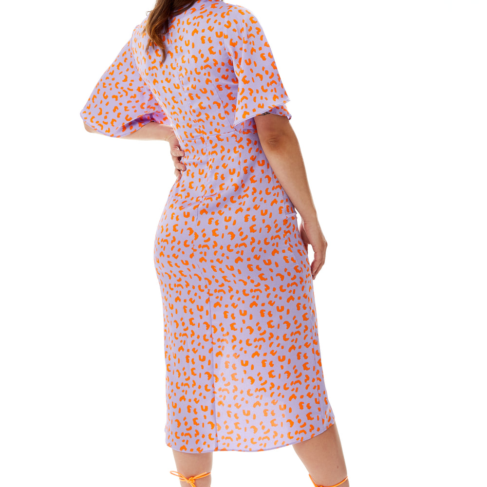 
                  
                    Liquorish Midi Wrap Dress With Cheetah Print In Lilac and Orange
                  
                