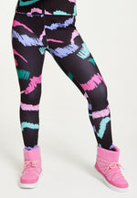 Liquorish Ski Base Layer Tights In Black Abstract Print