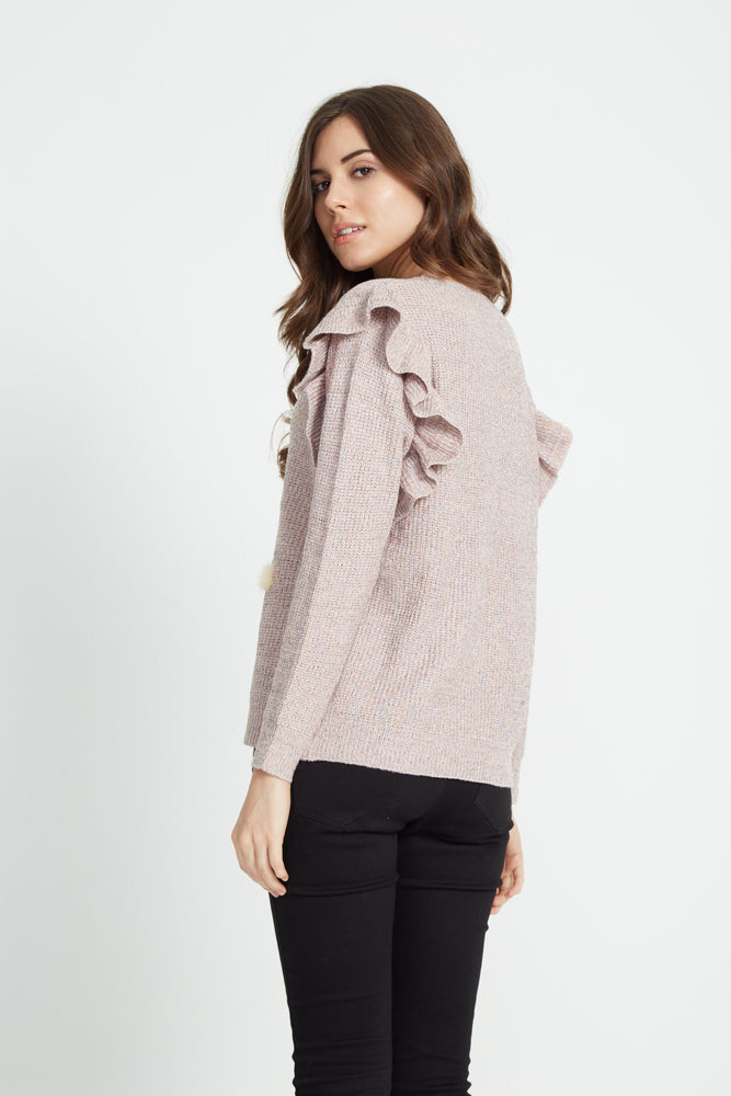 Liquorish Pink Lurex Jumper with Pom Poms