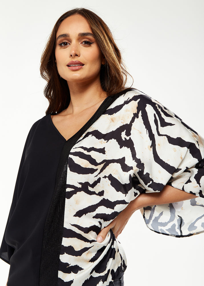 Liquorish Blouse with Zebra Print Pattern in Black & White