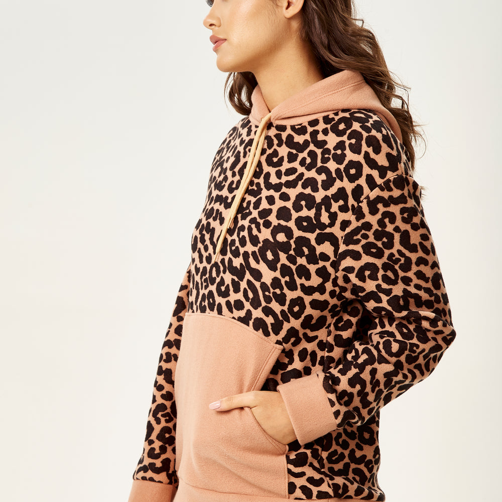 
                  
                    Women's Animal Print Long Sleeve Fleece Hoodie Sweatshirt with High Neck and Front Pocket, Relaxed Fit, Cozy Style
                  
                