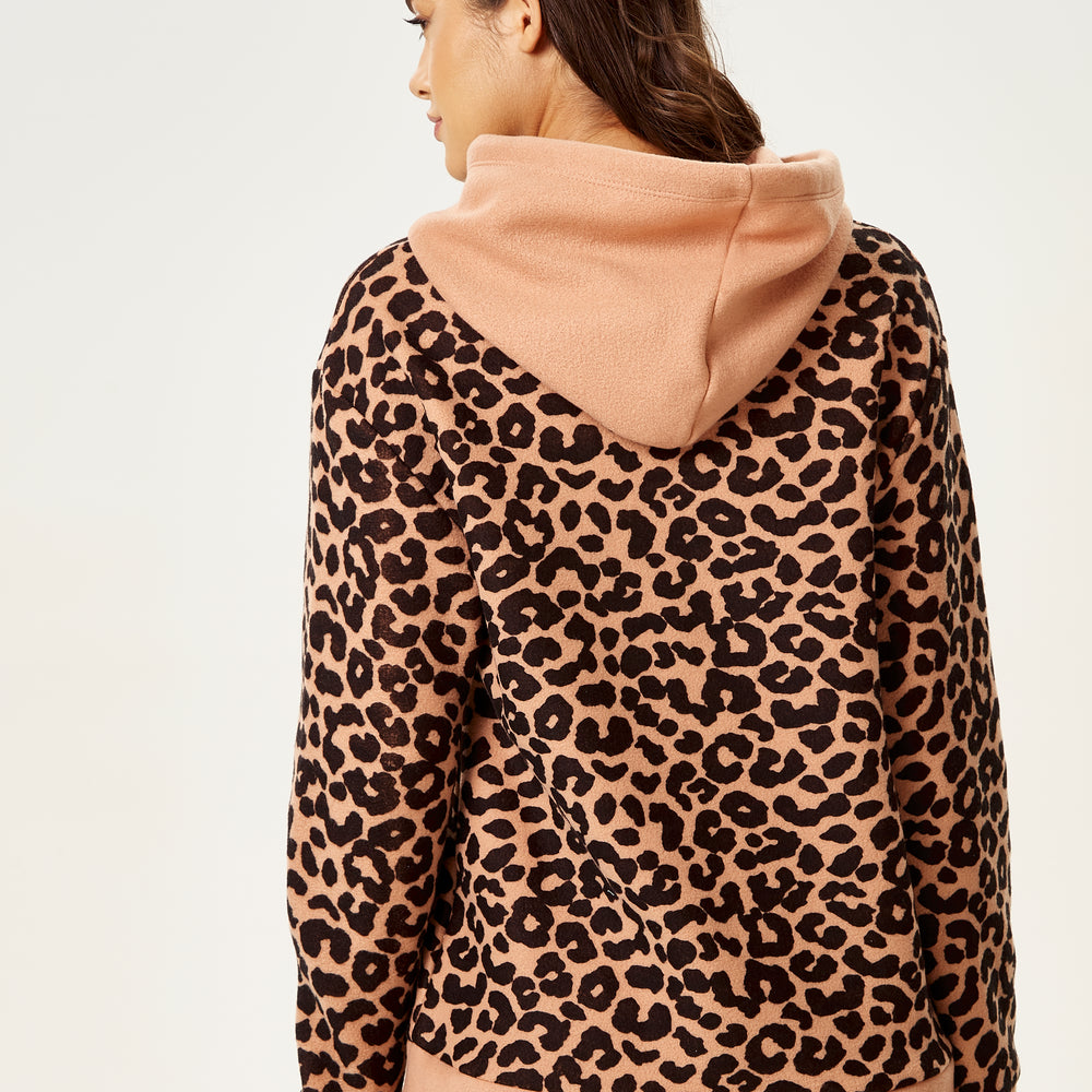 
                  
                    Women's Animal Print Long Sleeve Fleece Hoodie Sweatshirt with High Neck and Front Pocket, Relaxed Fit, Cozy Style
                  
                