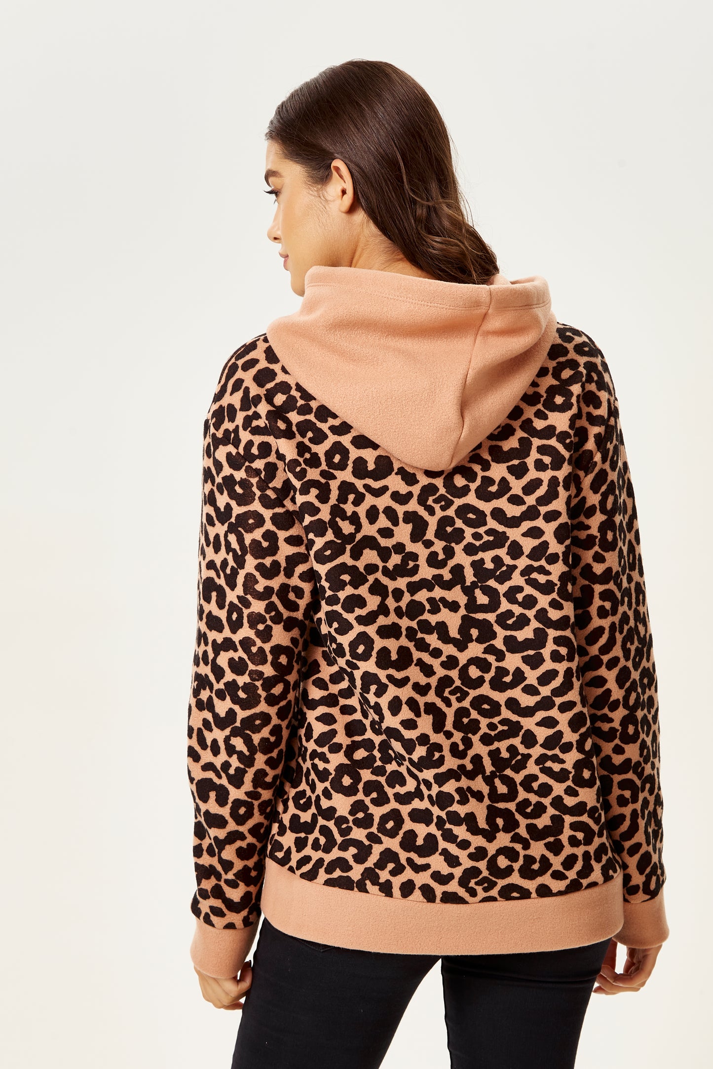 
                  
                    Women's Animal Print Long Sleeve Fleece Hoodie Sweatshirt with High Neck and Front Pocket, Relaxed Fit, Cozy Style
                  
                