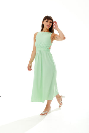 Liquorish Green  Midi Dress with Open Back and Elasticated Waist