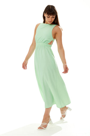 Liquorish Green  Midi Dress with Open Back and Elasticated Waist