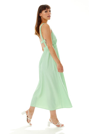 Liquorish Green  Midi Dress with Open Back and Elasticated Waist