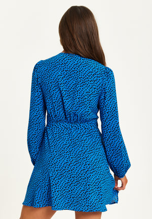 Liquorish Heart Print Mini Wrap Dress With Long Sleeves In Royal Blue