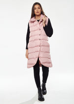 Liquorish Long Puffer Gilet in Pink
