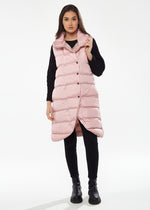 Liquorish Long Puffer Gilet in Pink