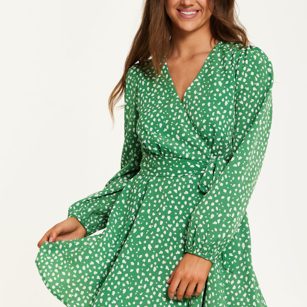 
                  
                    Liquorish Animal Print Mini Wrap Dress With Long Sleeves In Green
                  
                
