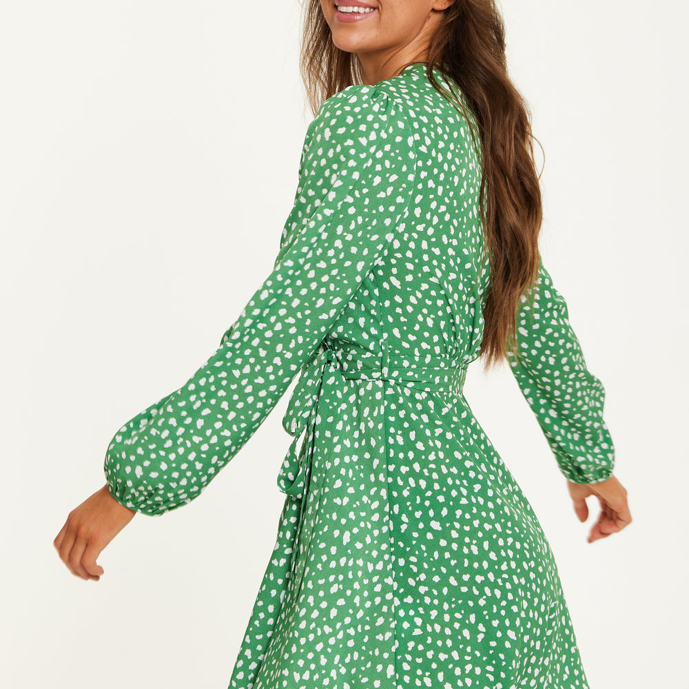 
                  
                    Liquorish Animal Print Mini Wrap Dress With Long Sleeves In Green
                  
                