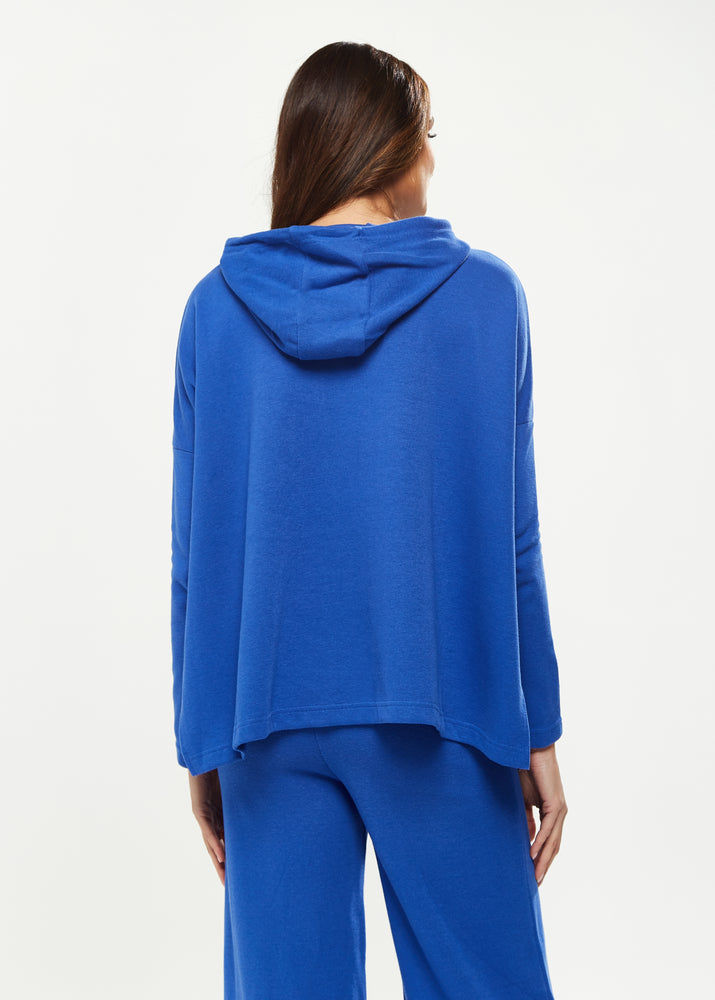 Liquorish Hooded Sweatshirt with Front Pocket in Blue