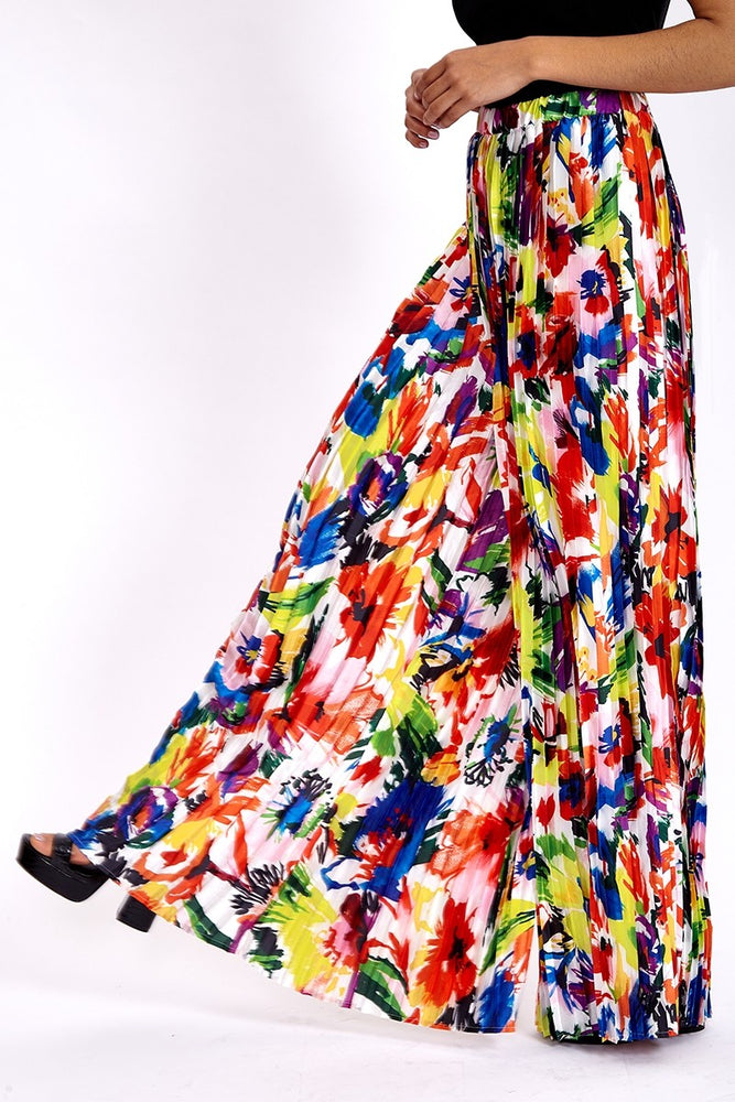 Liquorish Pleated Wide Leg Trousers In Abstract Floral Print