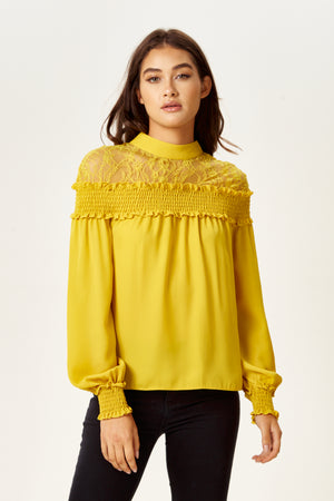 Divine Grace Mustard Top with Lace Details