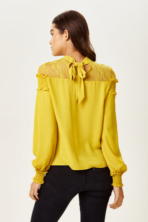 Divine Grace Mustard Top with Lace Details