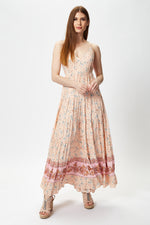 Liquorish Cami Maxi Dress in Nude Floral Print with Tie Back