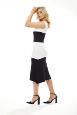 Liquorish Knitted Midi Dress in Black and White