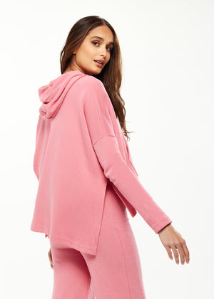 Liquorish Oversized Hooded Sweatshirt with Front Pocket in Pink