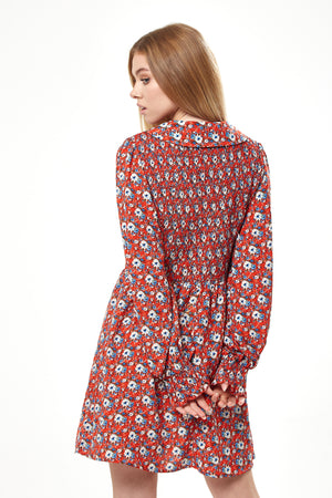 Liquorish Floral Print Smock Mini Dress With Peter Pan Collar In Red