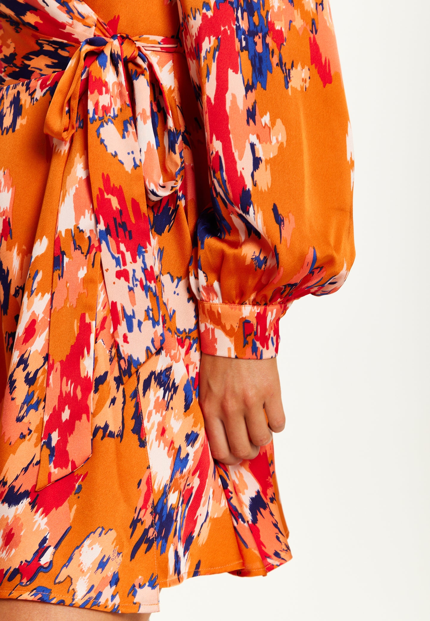
                  
                    Liquorish Abstract Print Mini Wrap Dress With Long Sleeves In Orange
                  
                