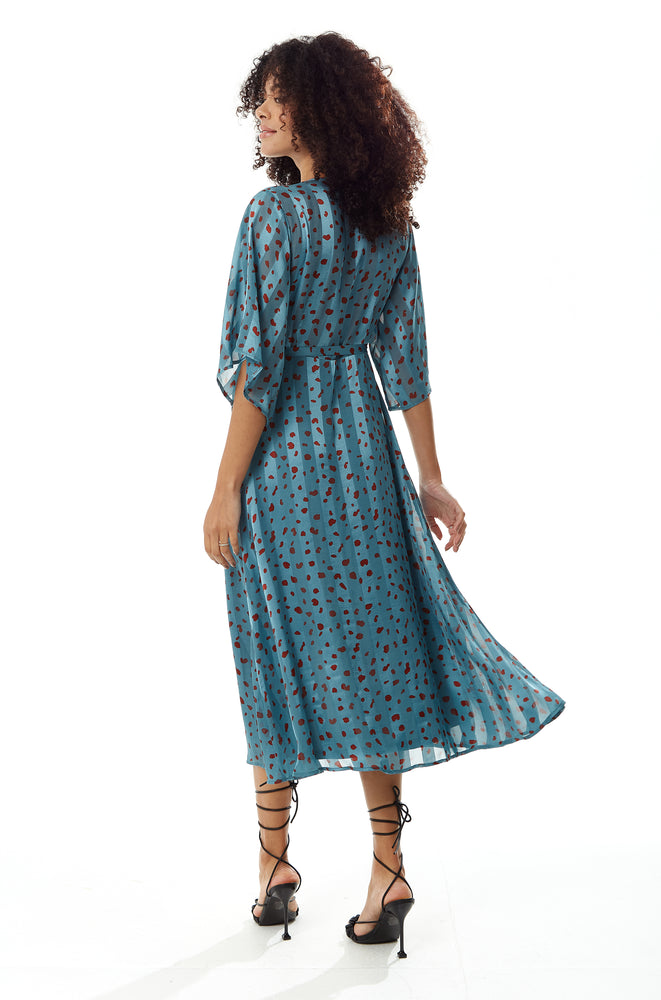 Liquorish Animal Print Midi Wrap Dress in Dark Blue