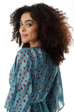 Liquorish Animal Print Midi Wrap Dress in Dark Blue