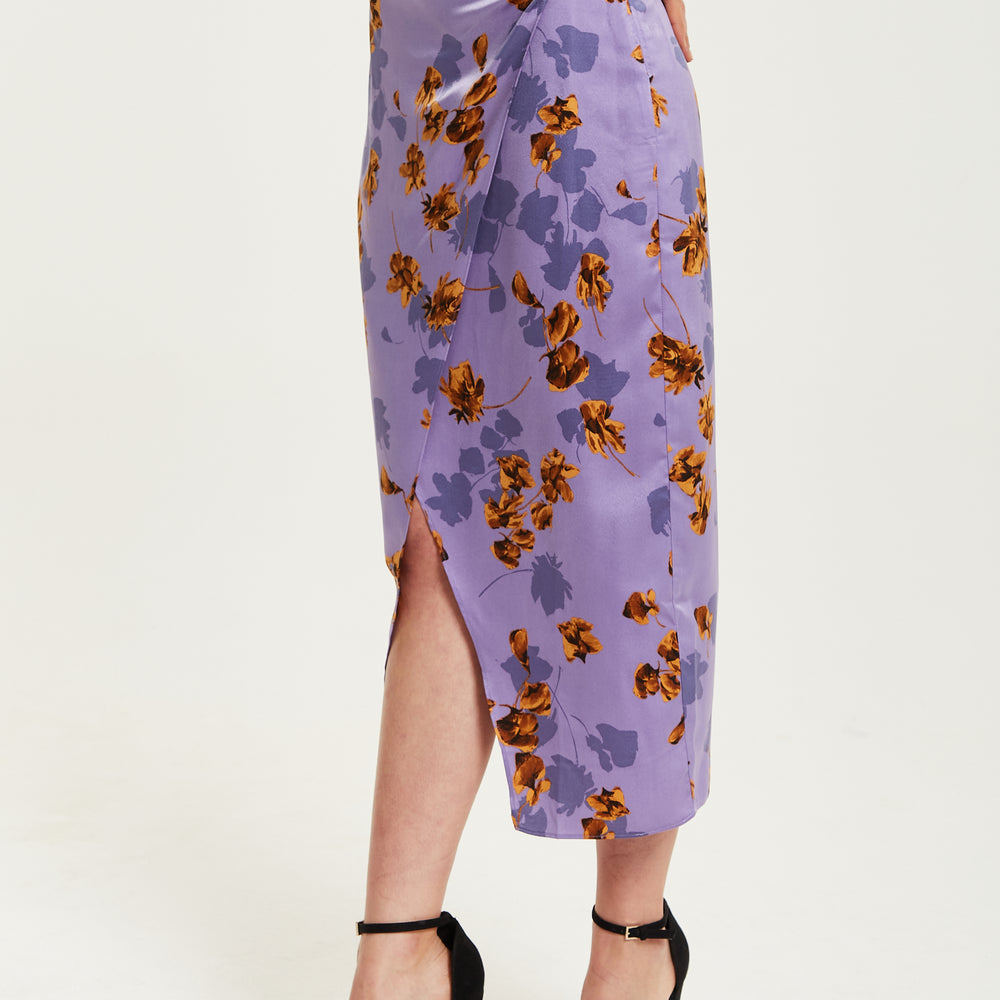 
                  
                    Liquorish Purple Floral Midi Skirt With Ruching Detail
                  
                
