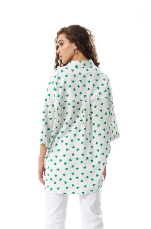 Liquorish Green Heart Print Shirt in White
