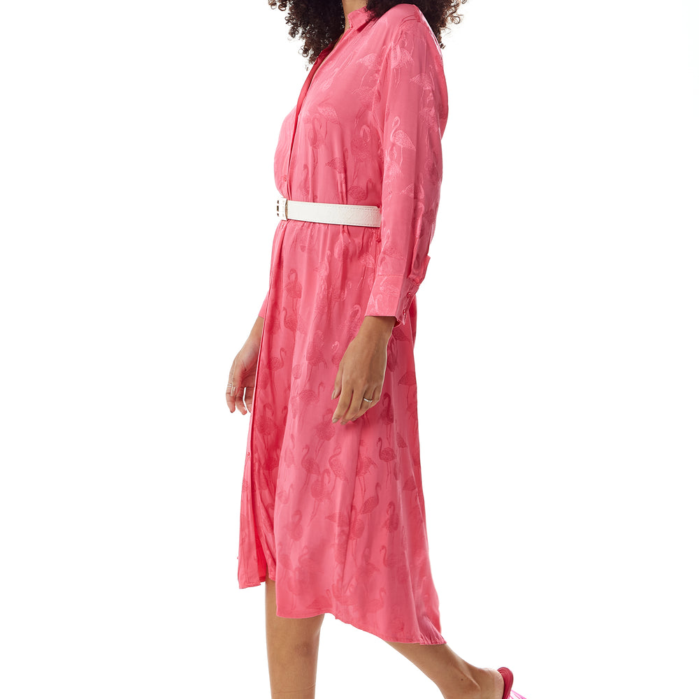 
                  
                    Liquorish Pink Flamingo Print Midi Shirt Dress with Belt
                  
                