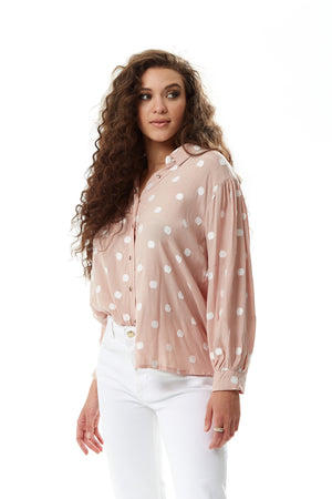 Divine Grace Polka Dot Shirt in Nude