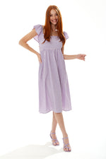 Liquorish Cut out back Midi Dress in Lilac Gingham
