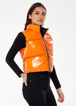 Liquorish Wet Look Gilet in Orange