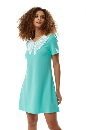 Liquorish Mint Green Mini Dress with Lace Collar