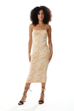 Liquorish Knitted Dress in Cream and White Zebra Pattern