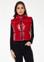 Liquorish Wet Look Gilet in Red