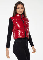 Liquorish Wet Look Gilet in Red