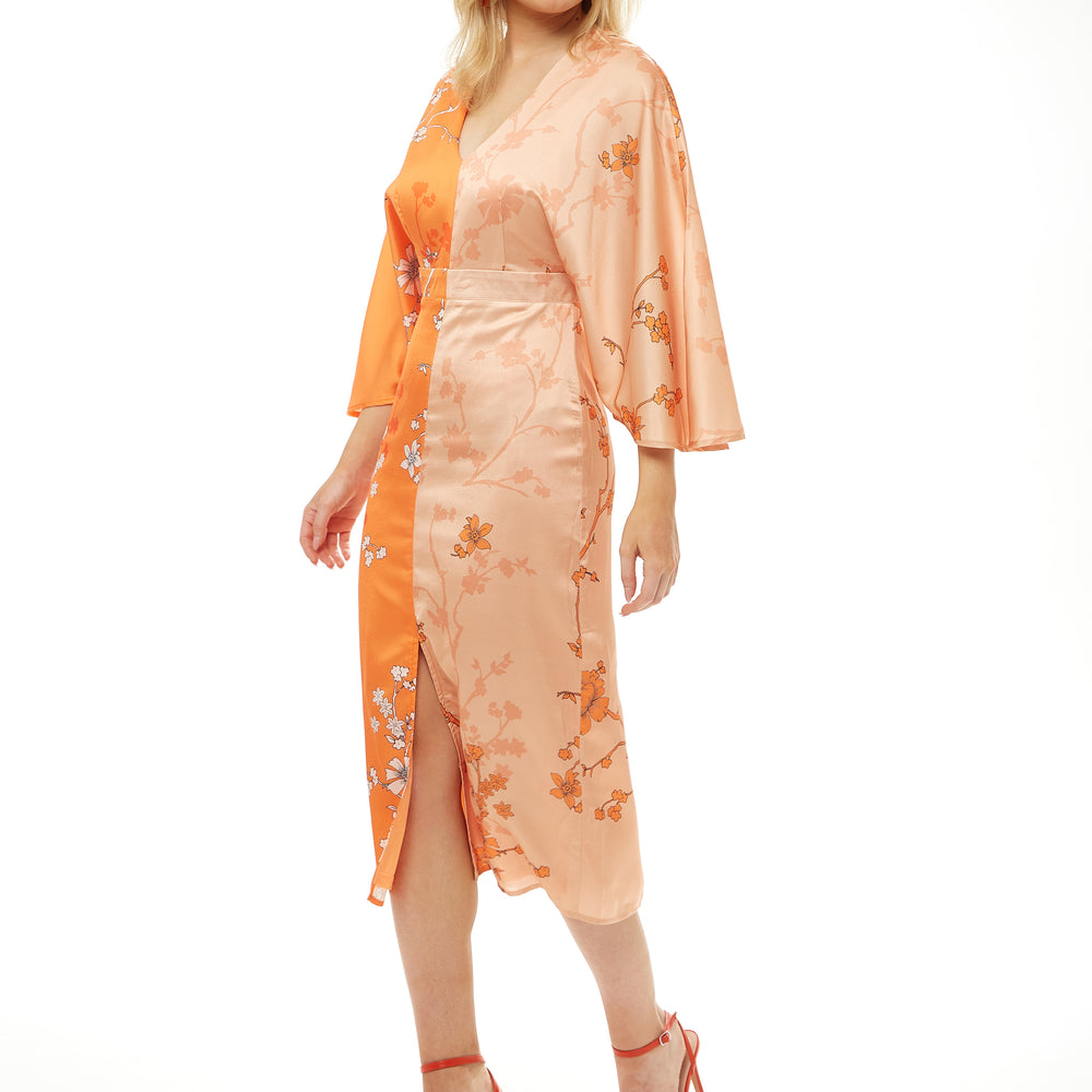 
                  
                    Liquorish Kimono Midi Dress with Open Back in Orange Oriental Print
                  
                