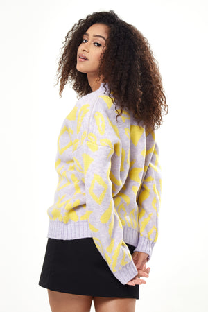 Liquorish Geometric Pattern Cardigan In Yellow And Lilac