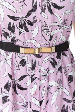 Liquorish Floral Print Button Up Midi Dress in Lilac