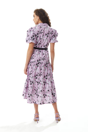 Liquorish Floral Print Button Up Midi Dress in Lilac