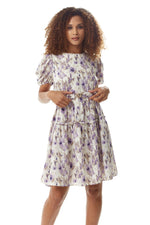 Liquorish Lilac Floral Mini Dress with Belt