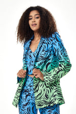 Liquorish Zebra Print Ombre Blazer in Blue and Green