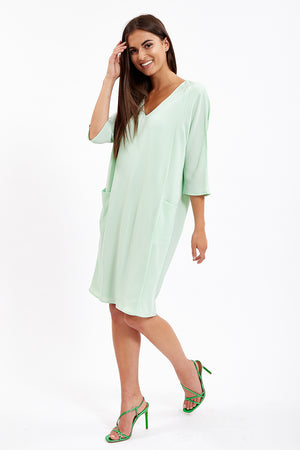 Divine Grace Turquoise Relaxed Fit Midi Dress With Pockets