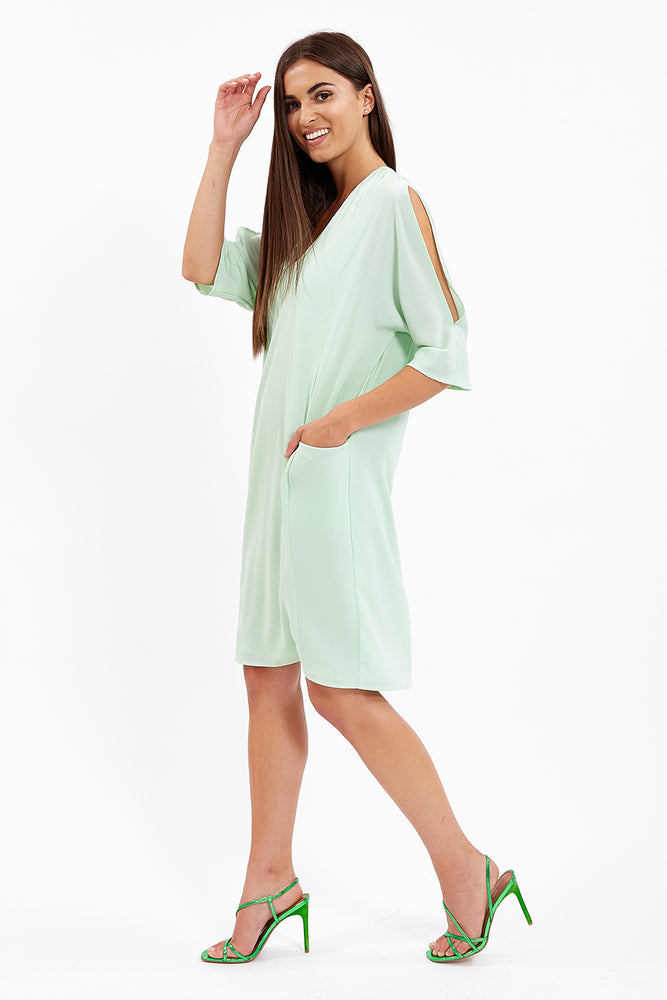 Divine Grace Turquoise Relaxed Fit Midi Dress With Pockets