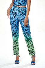 Liquorish Zebra Print Ombre Trosuers in Blue and Green