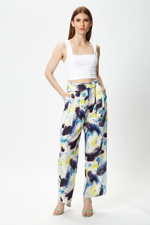 Liquorish Multicolour Abstract print trousers with matching tie waist