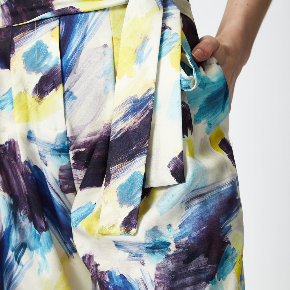 
                  
                    Liquorish Multicolour Abstract print trousers with matching tie waist
                  
                