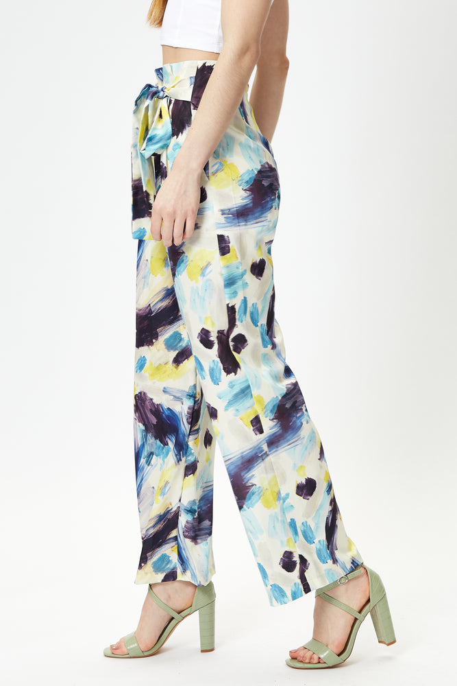 Liquorish Multicolour Abstract print trousers with matching tie waist