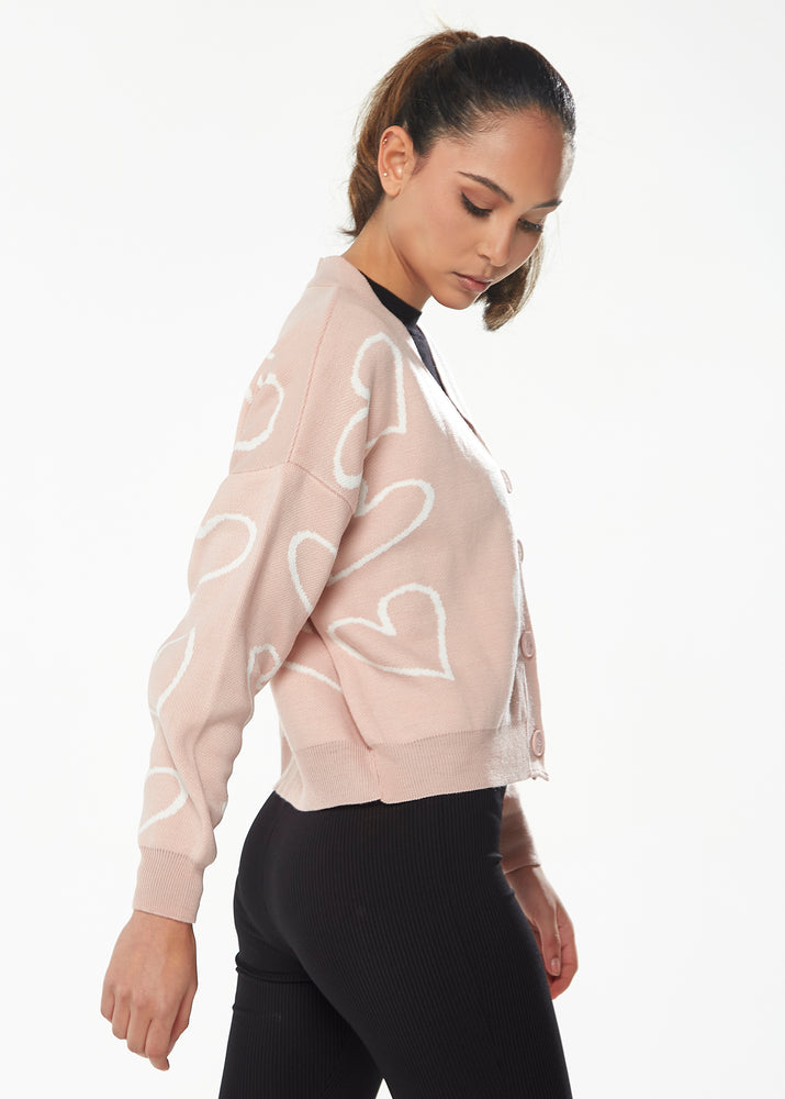 Liquorish All Heart Cardigan In Pink & White