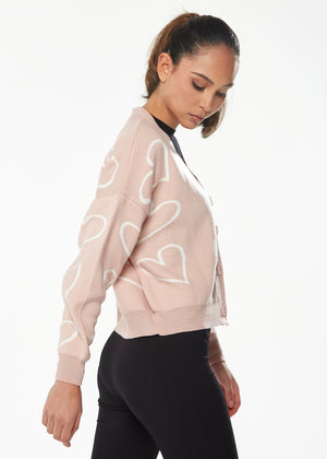Liquorish All Heart Cardigan In Pink & White